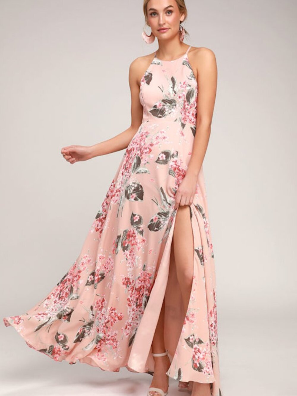 Lulus Daley Blush Floral Print Sleeveless Maxi Dress Pink - Size XL